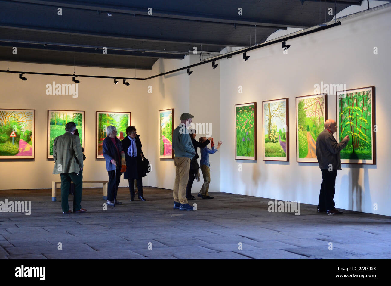 Hockney exhibition, 'The arrival of Spring', Salts Mill, Saltaire Stock Photo