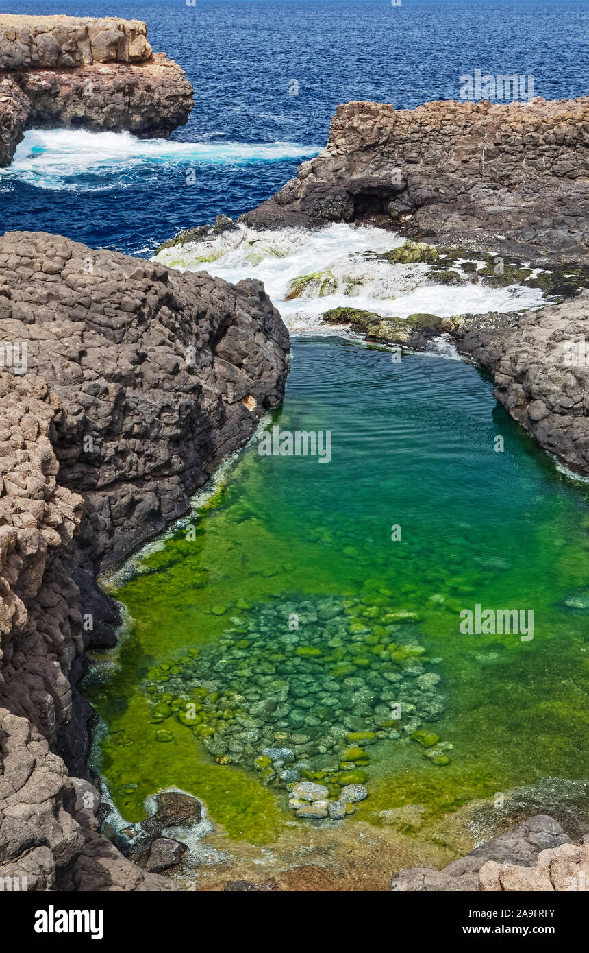 Buracona, a small rocky bay in the northwest of the island of Sal, Cape Verde Stock Photo