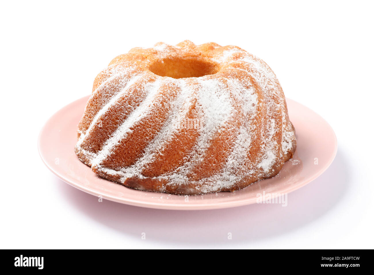 Cake with powdered sugar isolated on white background Stock Photo