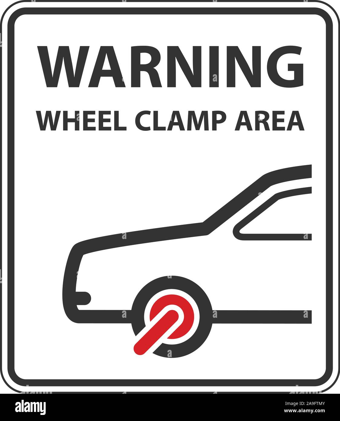No parking warning sign with car clamped wheel - clamp symbol Stock Vector