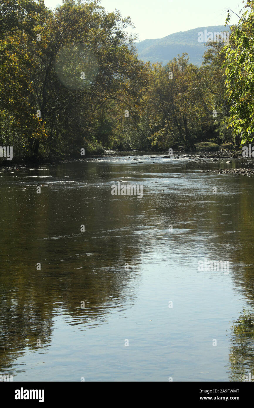 South Fork Holston River flowing through Alvarado, VA, USA Stock Photo