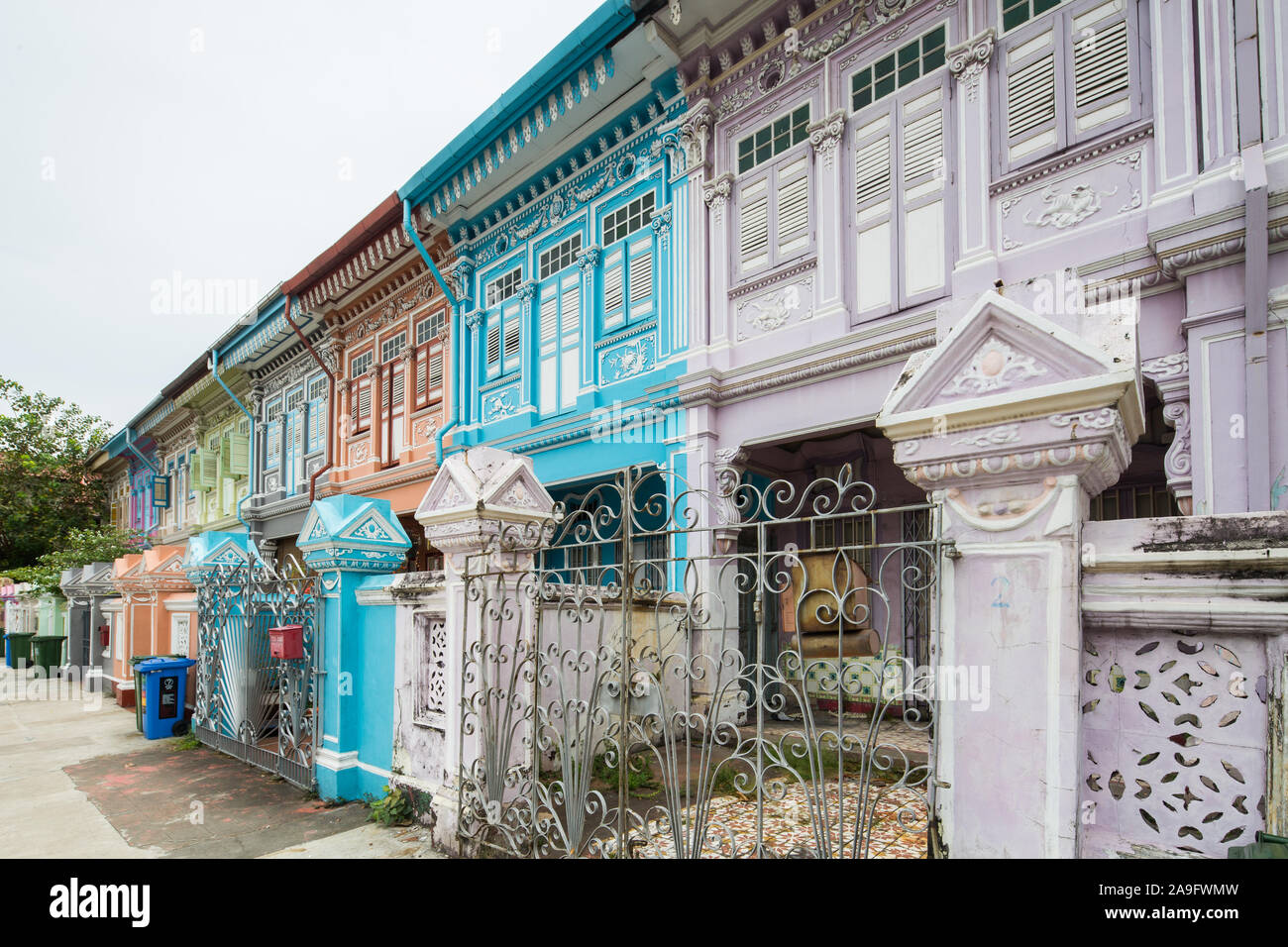 Architecture of preserved Peranakan shophouse at Joo Chiat Road, Singapore. Stock Photo