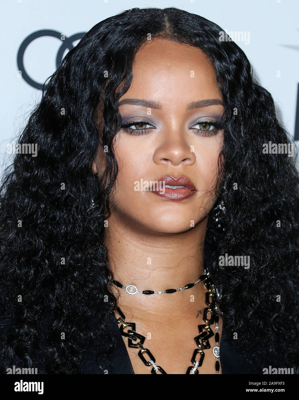 Hollywood, United States. 14th Nov, 2019. HOLLYWOOD, LOS ANGELES, CALIFORNIA, USA - NOVEMBER 14: Singer Rihanna wearing a John Galliano evening coat from William Vintage along with a necklace and bracelets by David Webb arrives at the AFI FEST 2019 - Opening Night Gala - Premiere Of Universal Pictures' 'Queen And Slim' held at the TCL Chinese Theatre IMAX on November 14, 2019 in Hollywood, Los Angeles, California, United States. (Photo by Xavier Collin/Image Press Agency) Credit: Image Press Agency/Alamy Live News Stock Photo