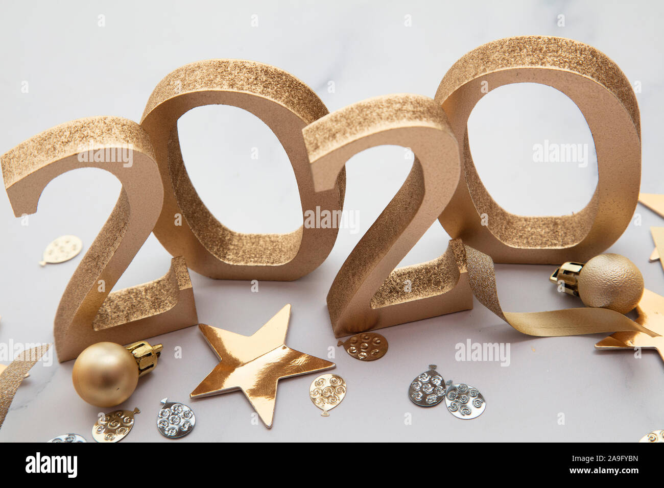 New year 2020 party gold decoration celebration background. Stock Photo
