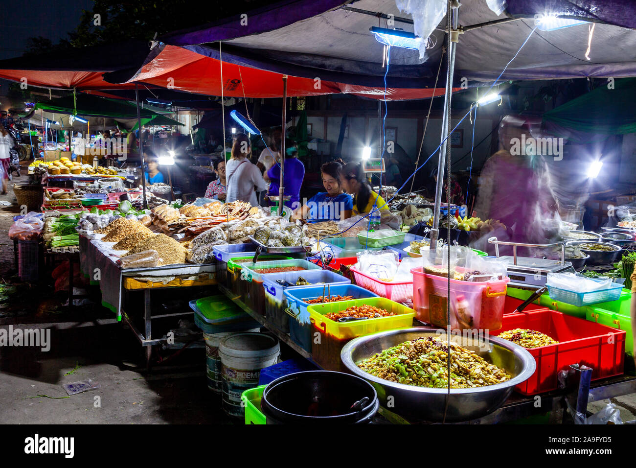 A Food Stall At The Night Market, Mandalay, Myanmar. Stock Photo