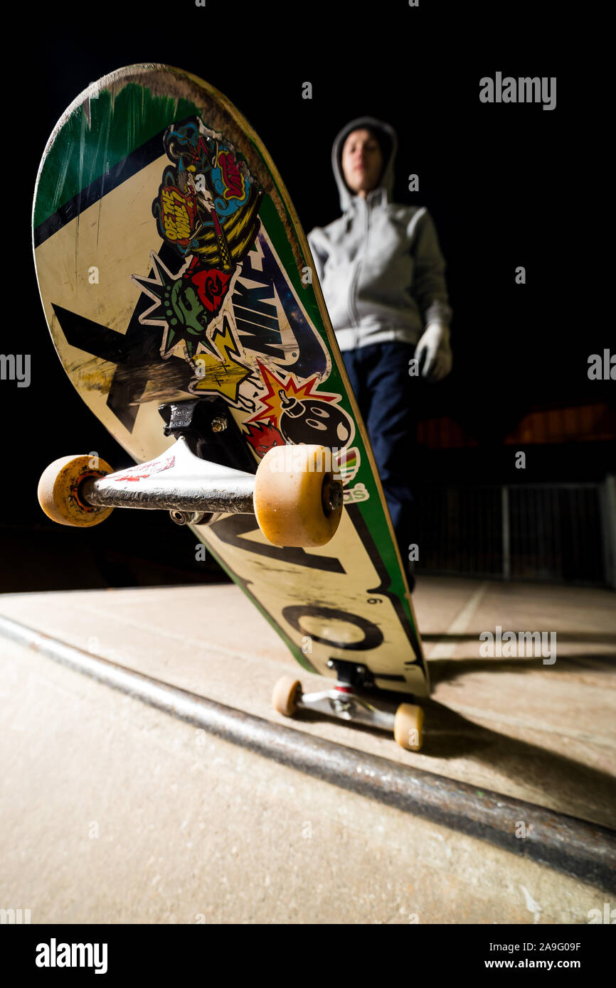 Skateboarder skating night in skate hi-res stock photography and images -  Alamy