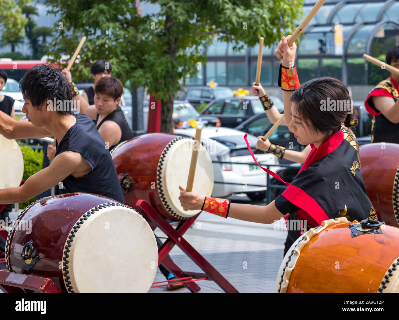 Japanese drums Taiko Kumidaiko performance in Hiroshima, Japan Stock