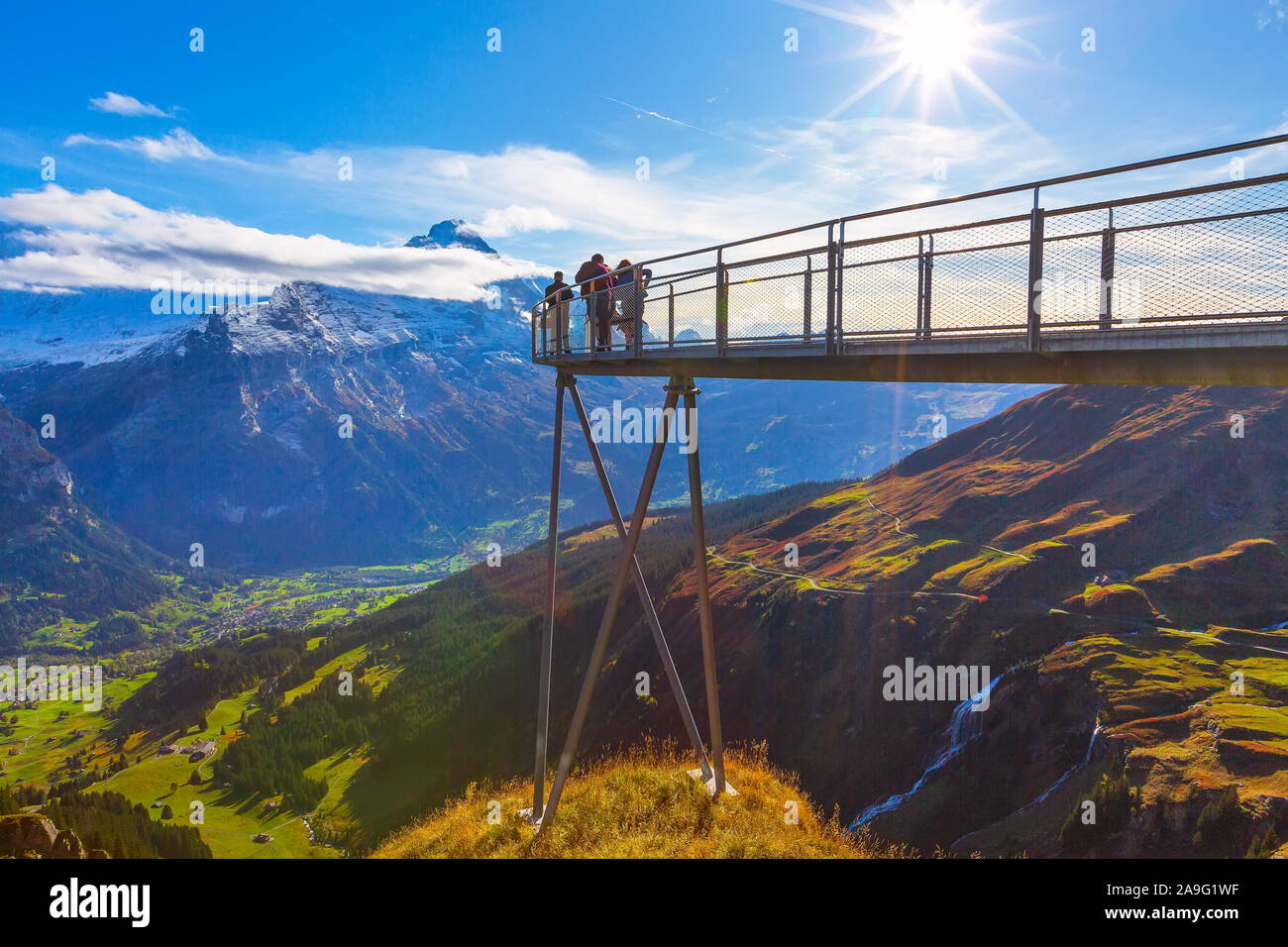 Grindelwald, Switzerland sky cliff walk bridge at First peak of Swiss