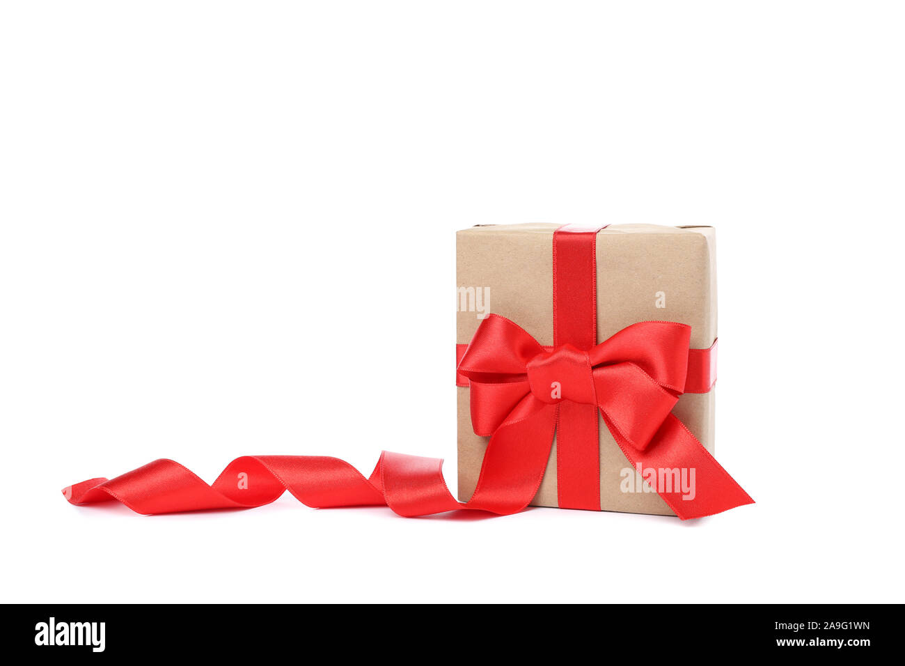 Gift box with red bow isolated on white background Stock Photo - Alamy