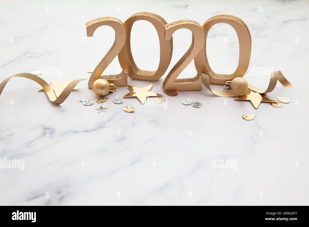 New year 2020 party gold decoration celebration background. Stock Photo