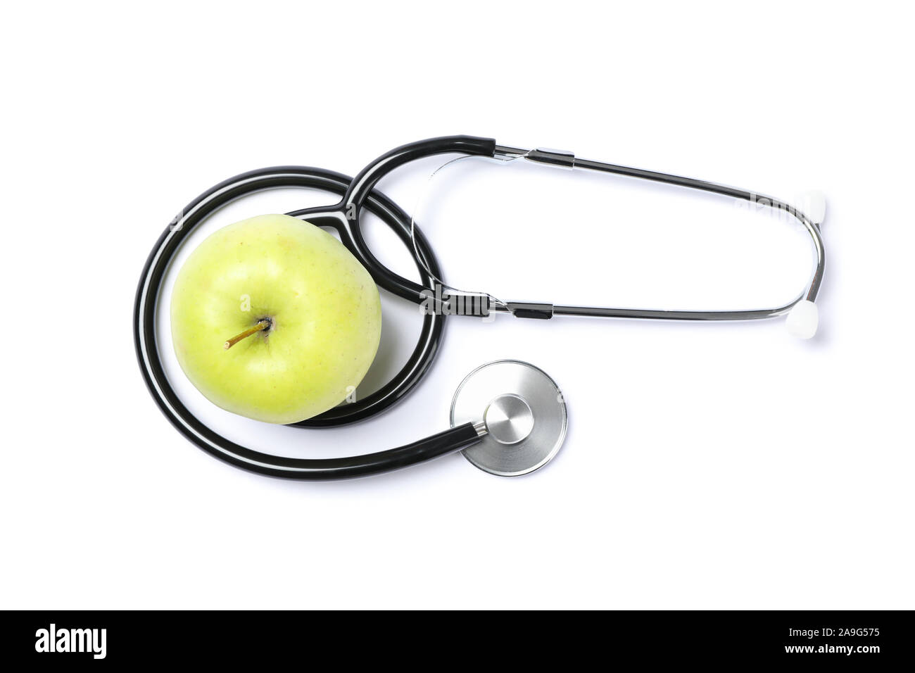 Stethoscope and green apple isolated on white background Stock Photo ...