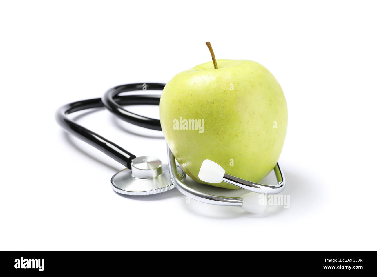 Stethoscope and green apple isolated on white background Stock Photo ...