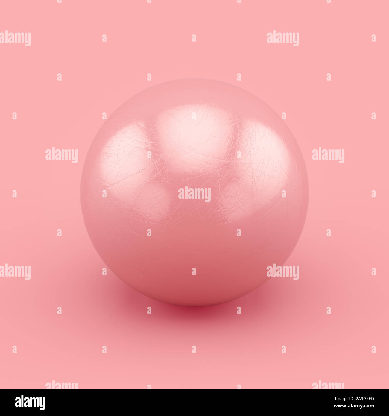 Pink sphere with scratches and imperfections. Realistic 3D rendering. Stock Photo
