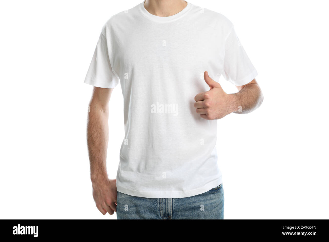 Men in blank white t-shirt isolated on 