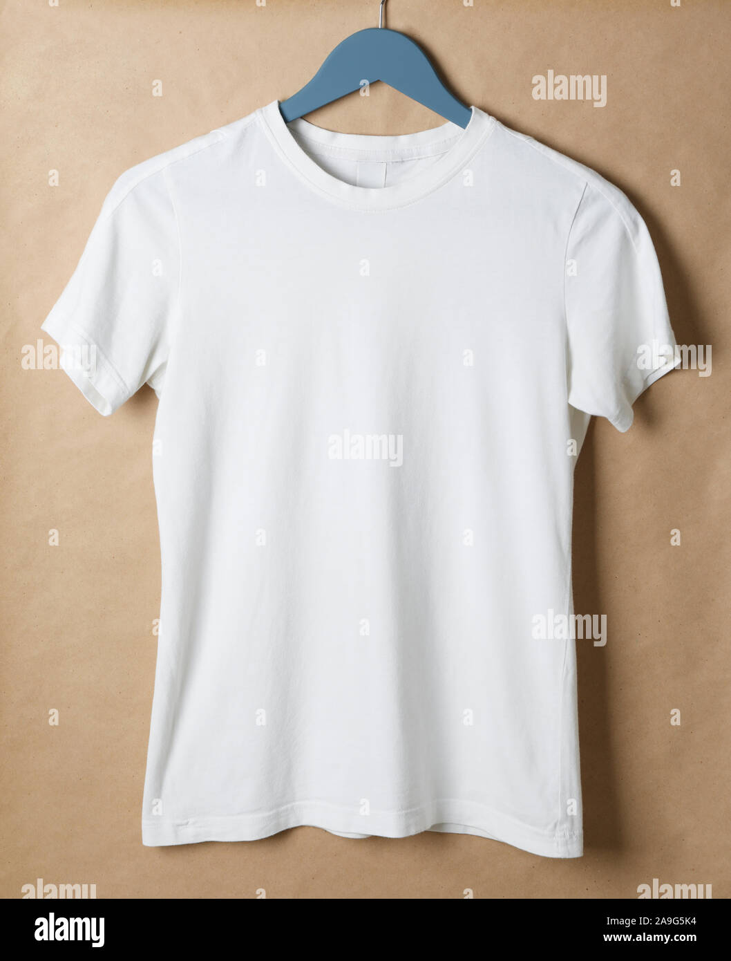 Download Hanger With Blank White T Shirt On Cardboard Background Space For Text Stock Photo Alamy