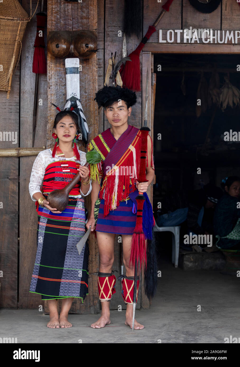 Portrait of a Naga Couple during Hornbill Festival,Kohima,Nagaland,India Stock Photo