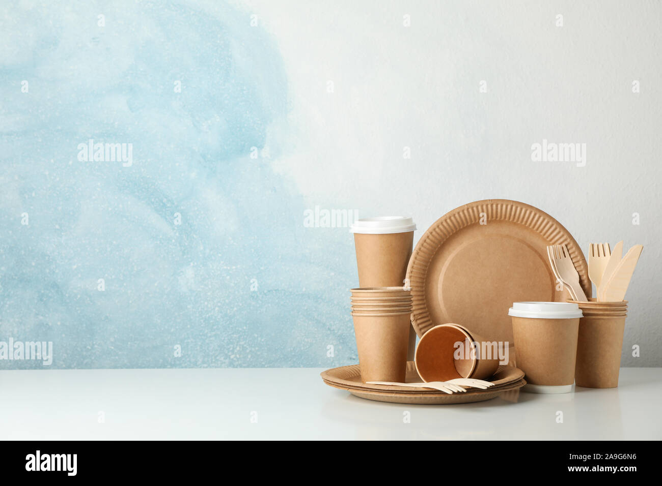 Eco - friendly tableware on white background, space for text Stock ...
