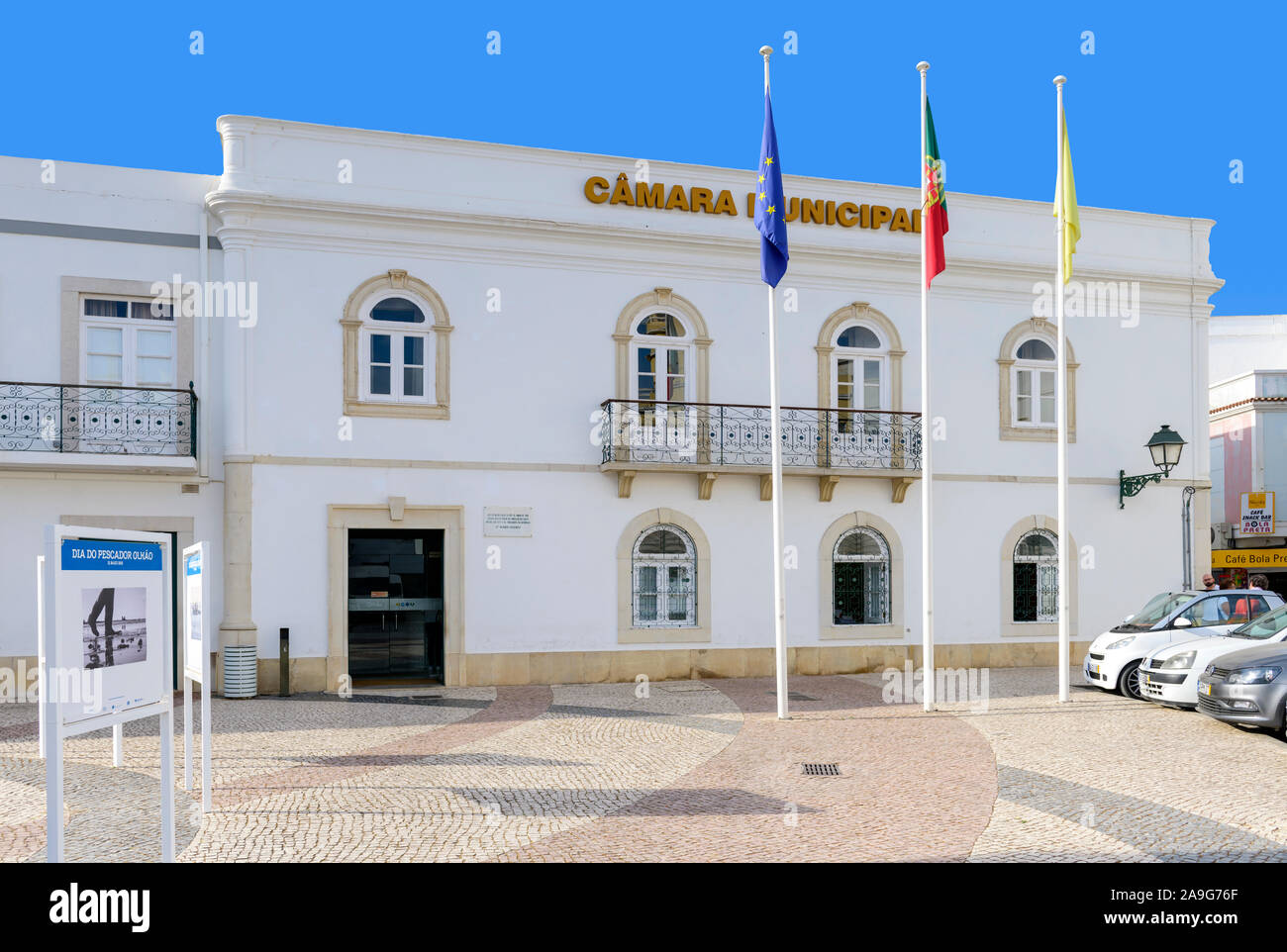 The Olhao town hall camera municipal council office building Olhao, East Algarve, Portugal. Stock Photo
