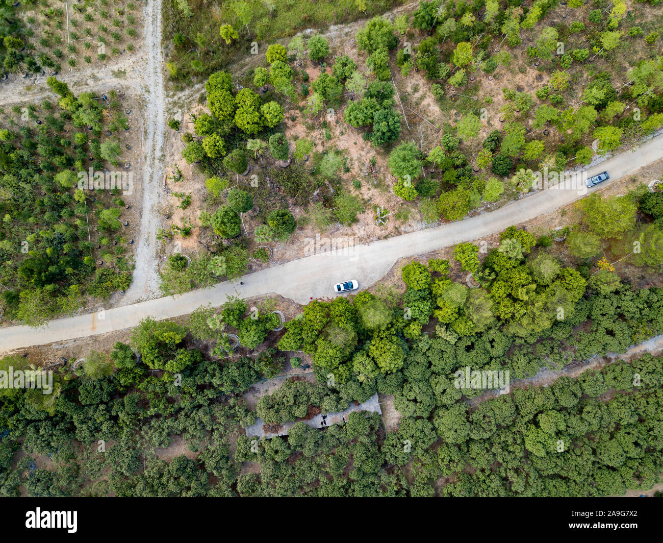Vertical aerial photography of rural paths in rural suburbs of China ...
