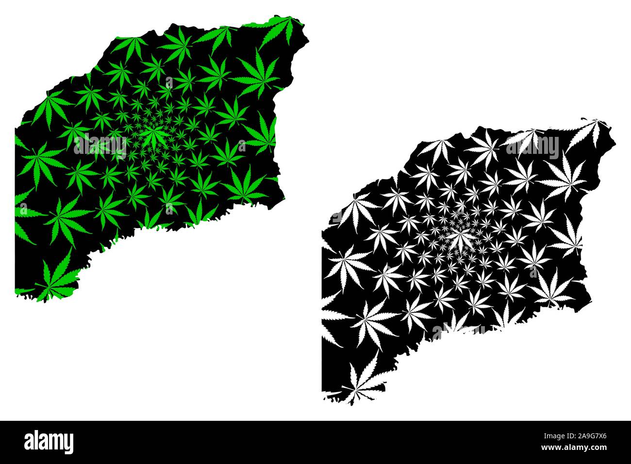 Vichada Department (Colombia, Republic of Colombia, Departments of Colombia) map is designed cannabis leaf green and black, Vichada map made of mariju Stock Vector