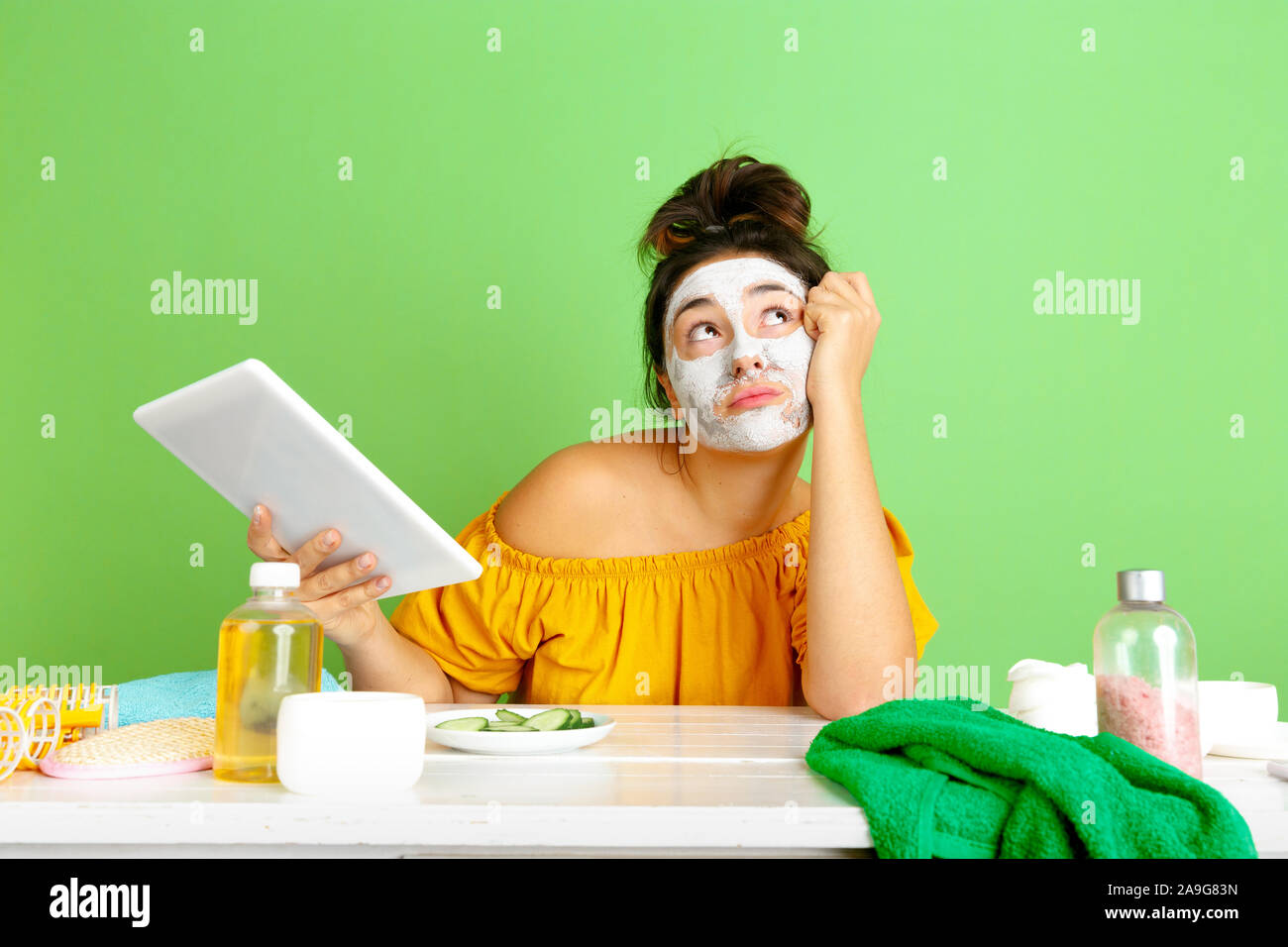 Portrait Of Young Caucasian Woman In Beauty Day Skin And Hair