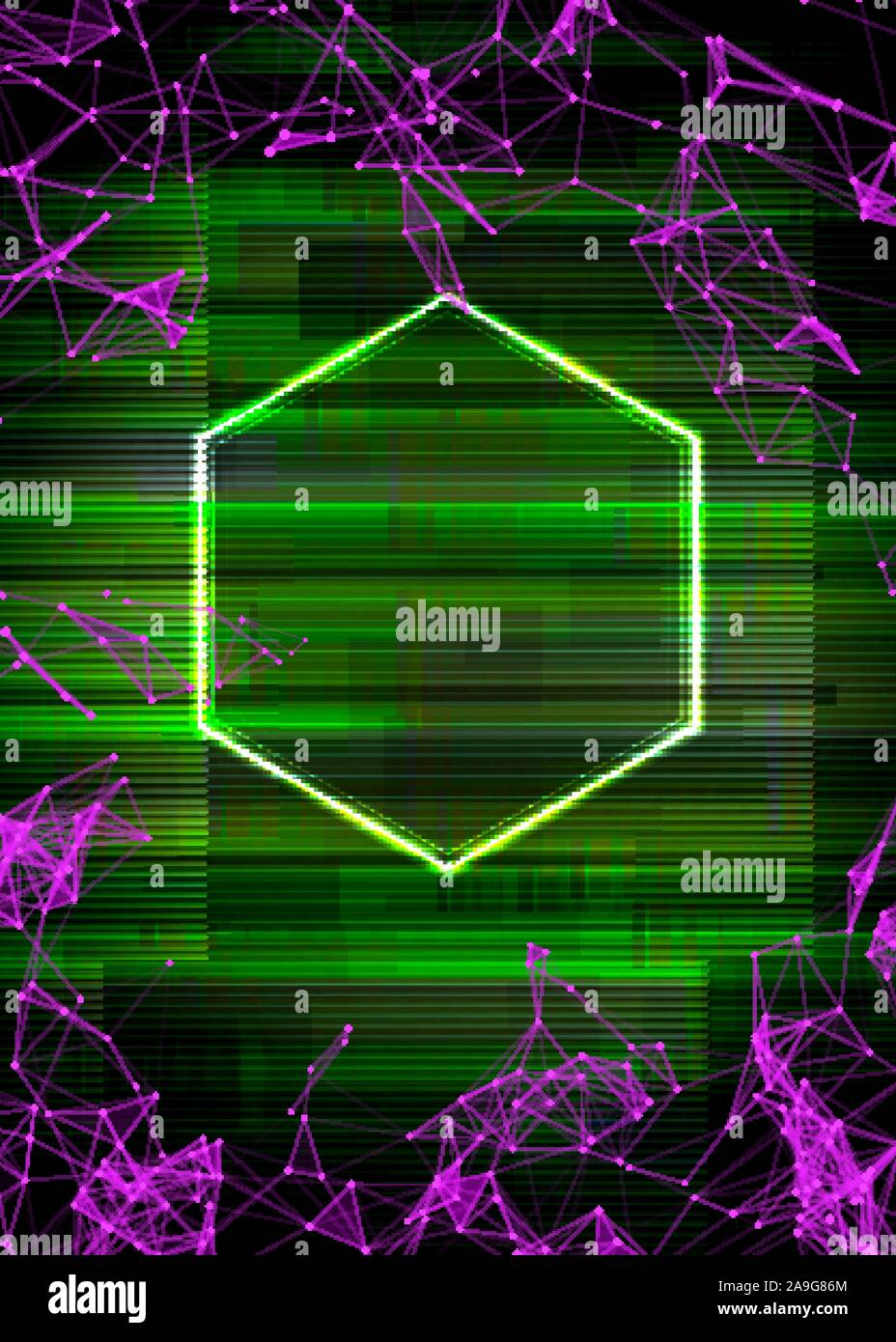 Glitch cyberpunk frame with technology error and neon shape Stock Vector