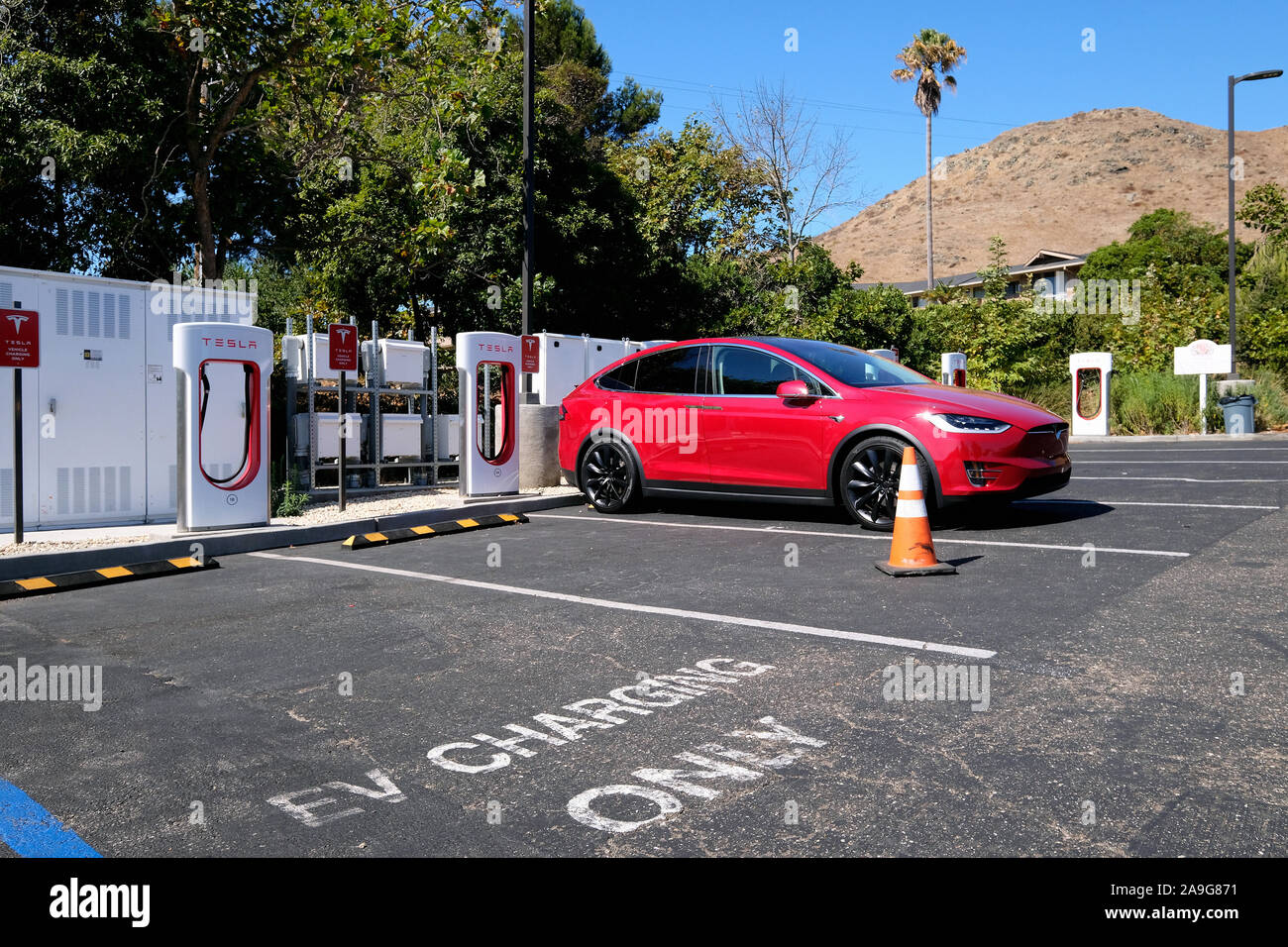 Parking for electric cars with Tesla charging stations at the Kitsch
