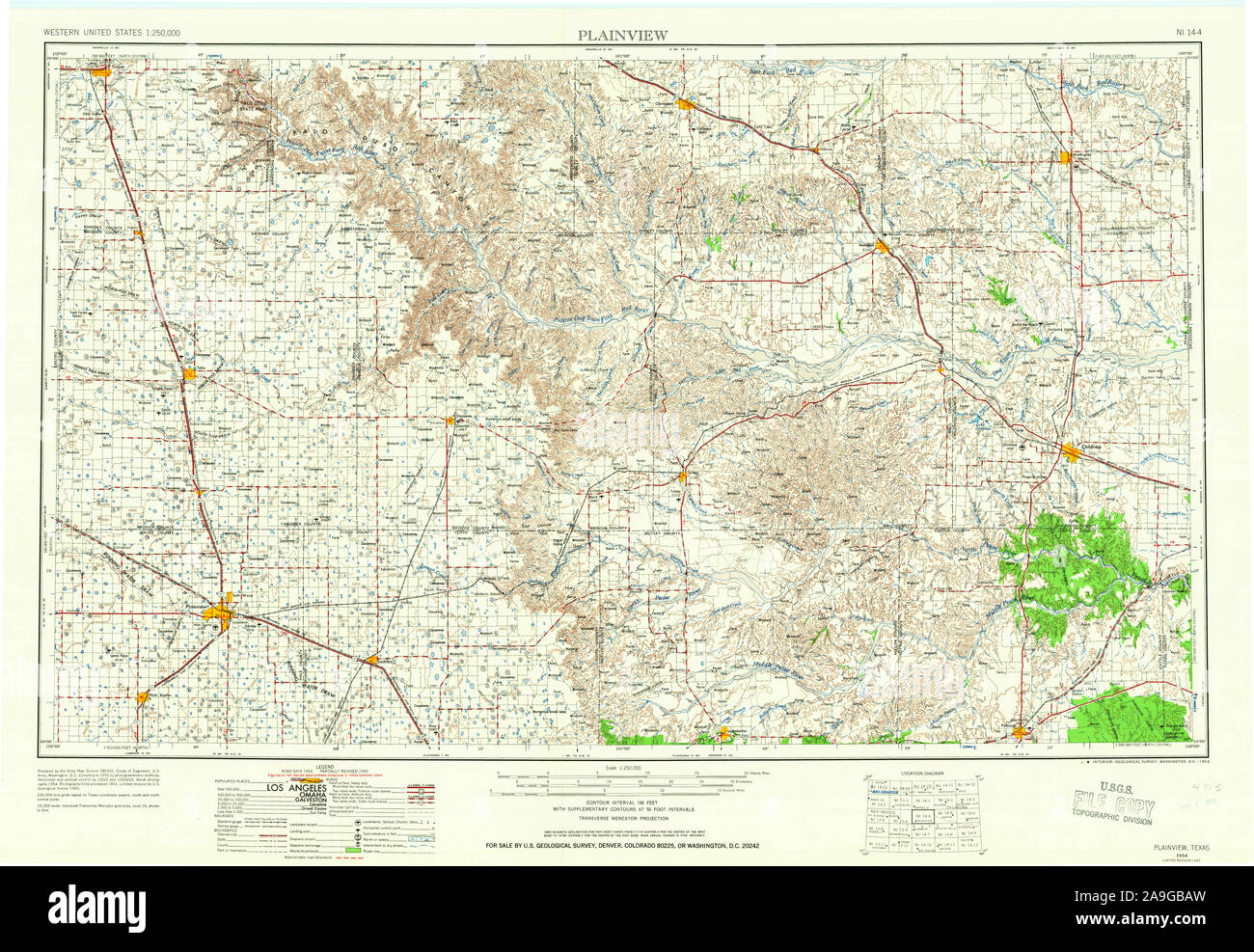 Plainview map hi res stock photography - Usgs Topo Map Texas Tx Plainview 116260 1954 250000 Restoration 2A9GBAW