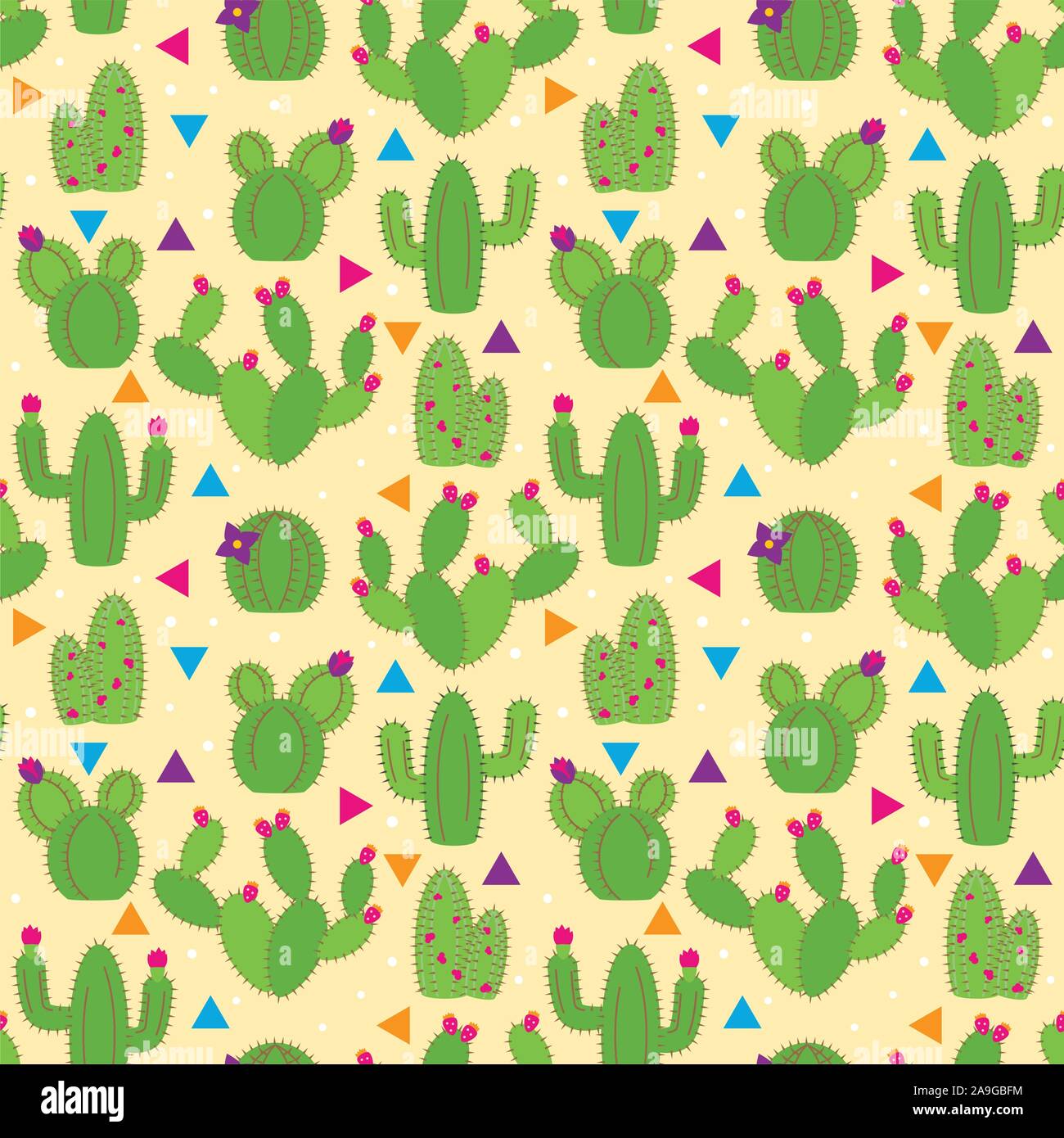 Seamless, Tileable Llama and Cactus Pattern or Background Stock Vector