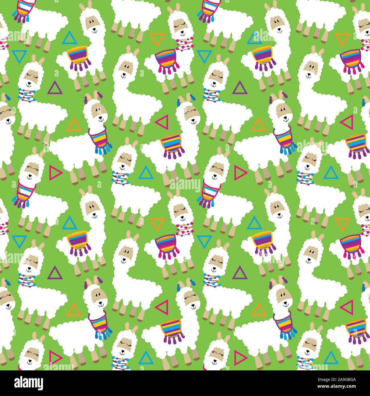 Seamless, Tileable Llama and Cactus Pattern or Background Stock Vector