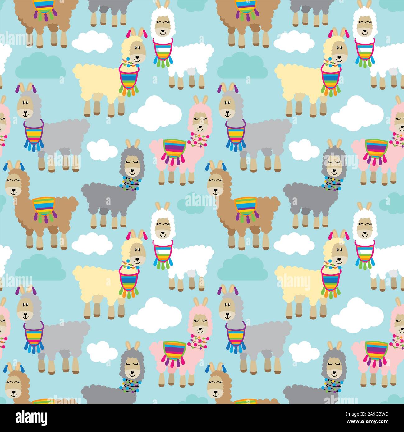 Seamless, Tileable Llama and Cactus Pattern or Background Stock Vector