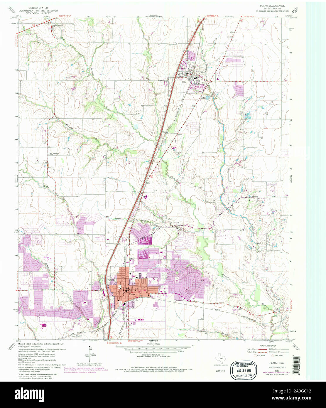 USGS TOPO Map Texas TX Plano 116267 1960 24000 Restoration Stock Photo