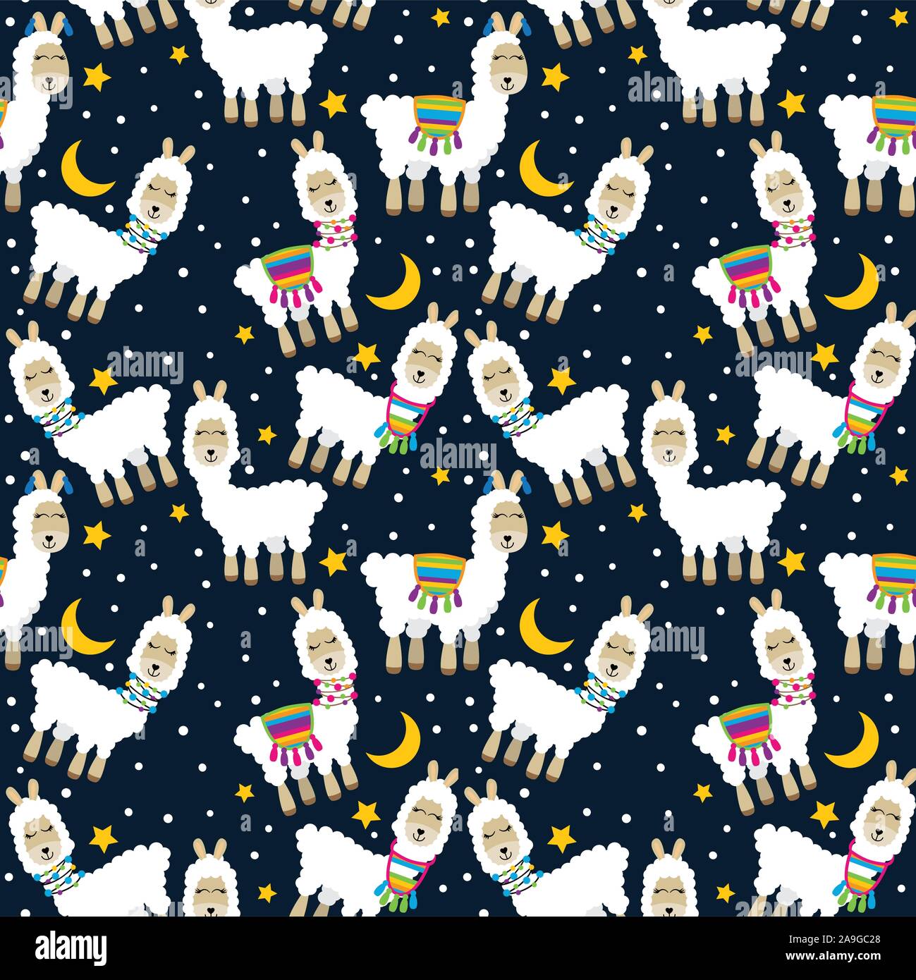 Seamless, Tileable Llama and Cactus Pattern or Background Stock Vector