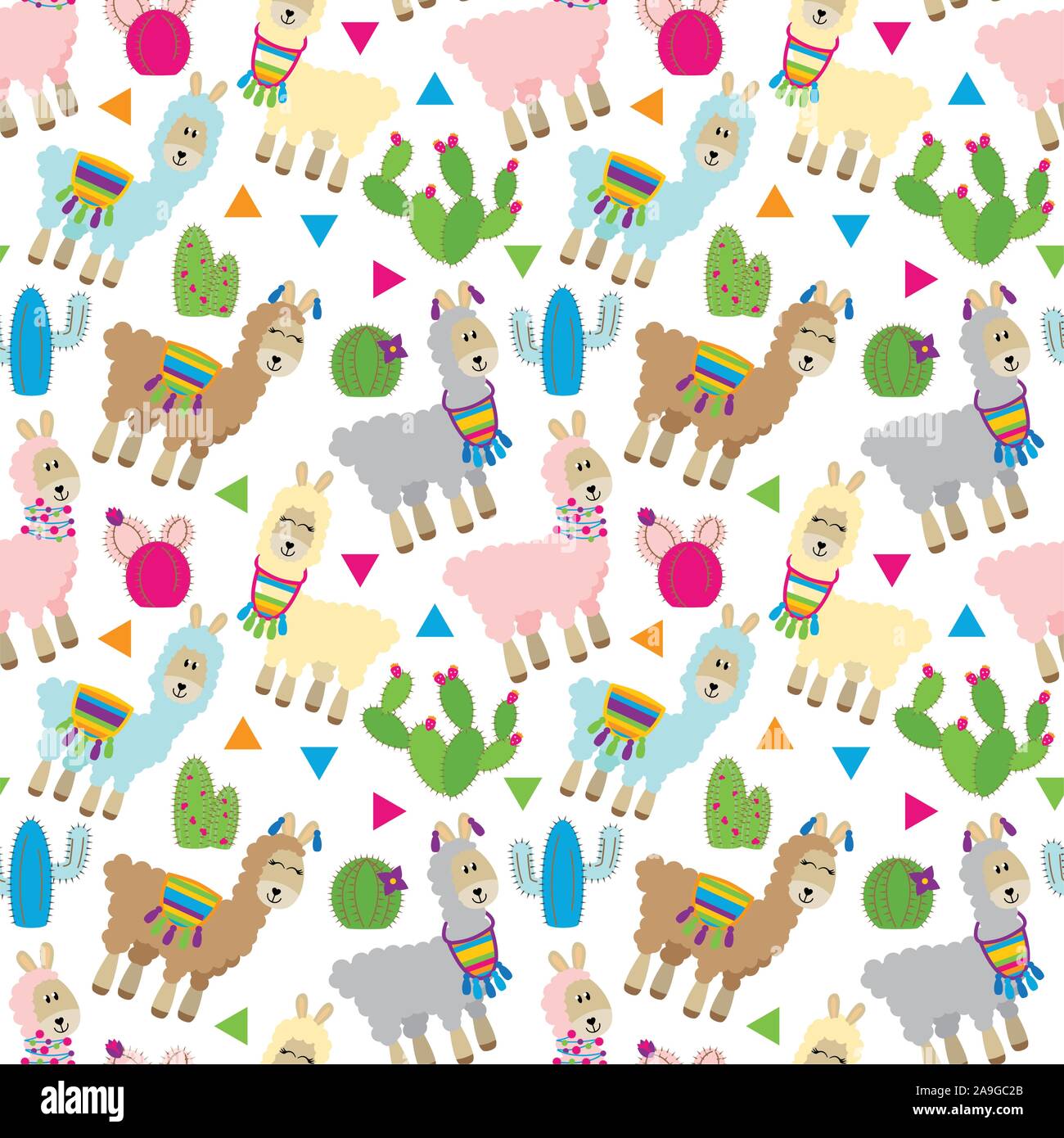 Seamless, Tileable Llama and Cactus Pattern or Background Stock Vector