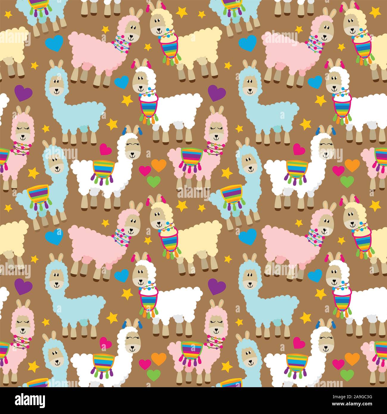 Seamless, Tileable Llama and Cactus Pattern or Background Stock Vector