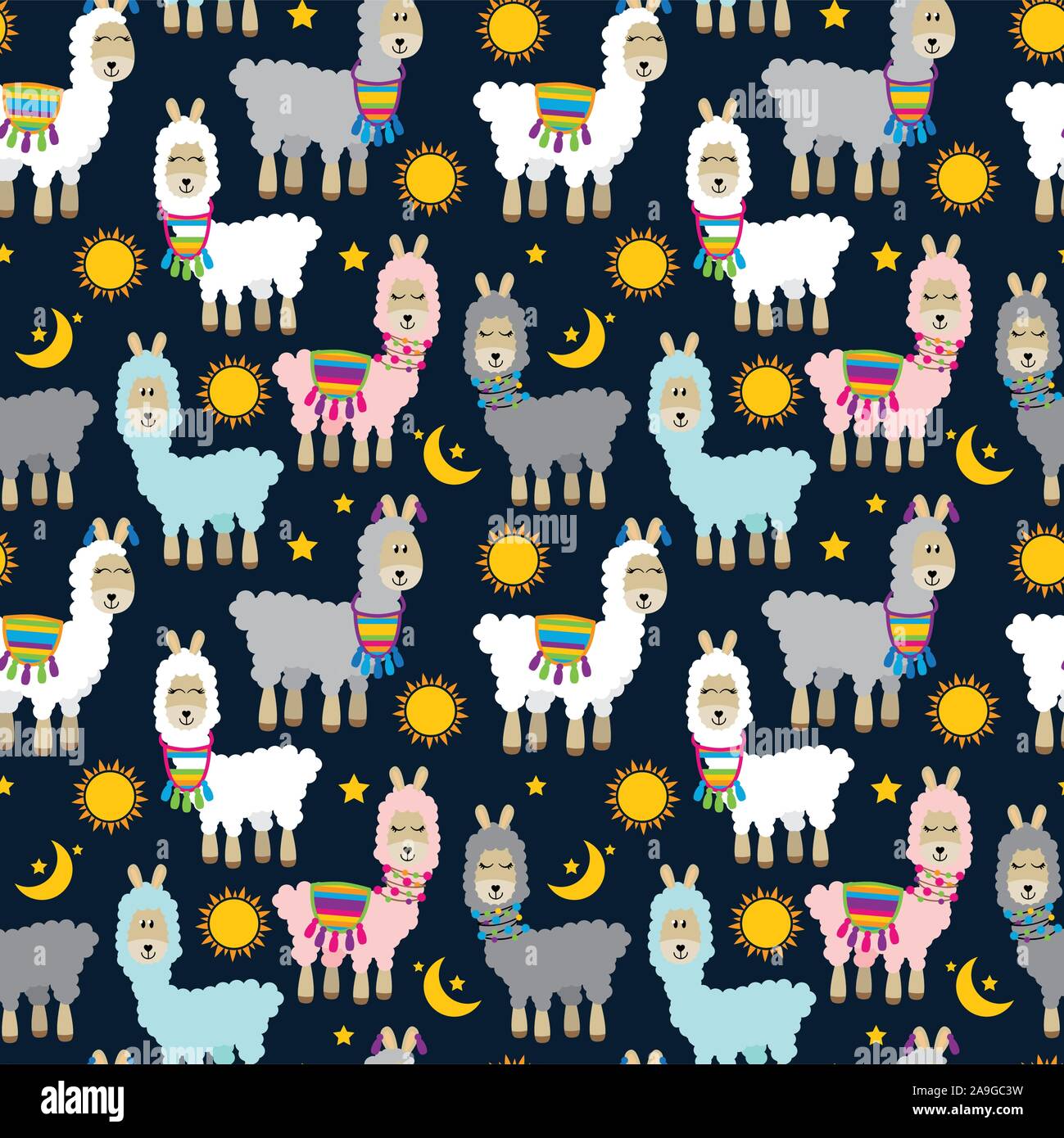 Seamless, Tileable Llama and Cactus Pattern or Background Stock Vector