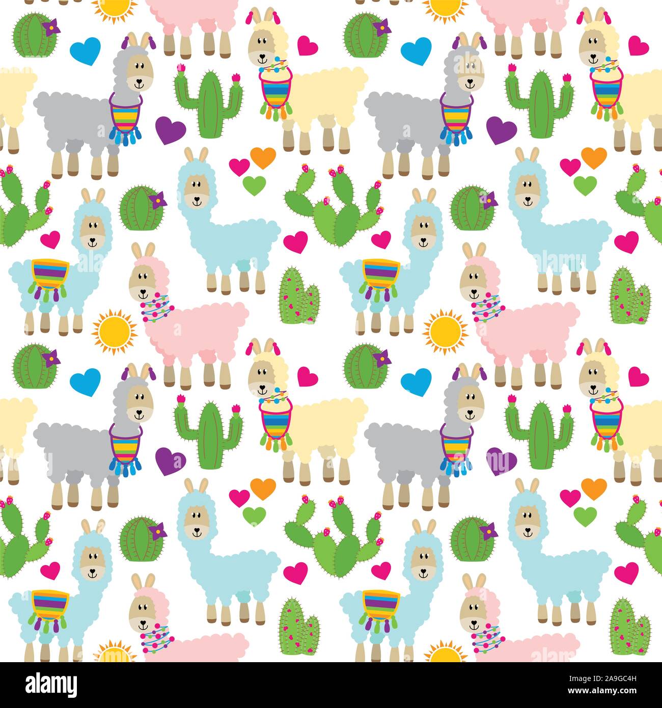 Seamless, Tileable Llama and Cactus Pattern or Background Stock Vector