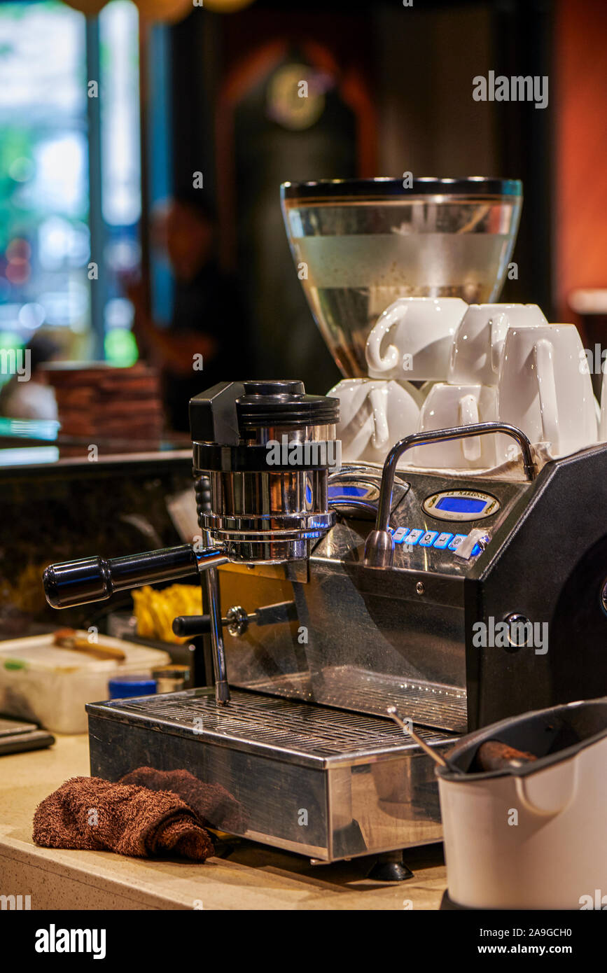 Coffee machine and brewing utensils Stock Photo Alamy