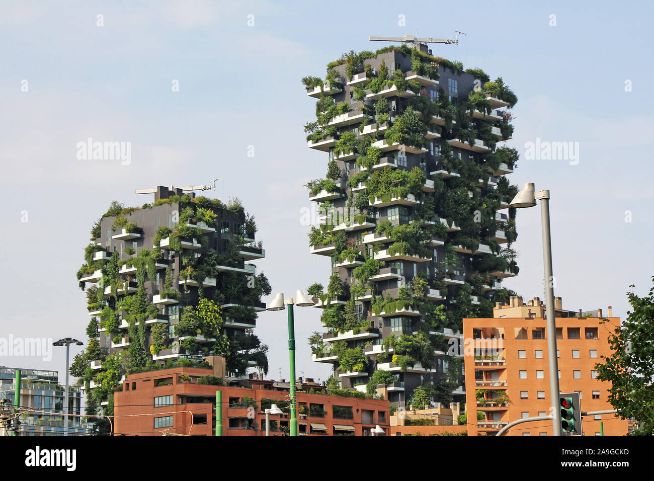 Milan, Italy - June 27, 2017: Residential buildings Bosco Verticale. Vertical Forest residential towers in the business district of Milan, Italy Stock Photo