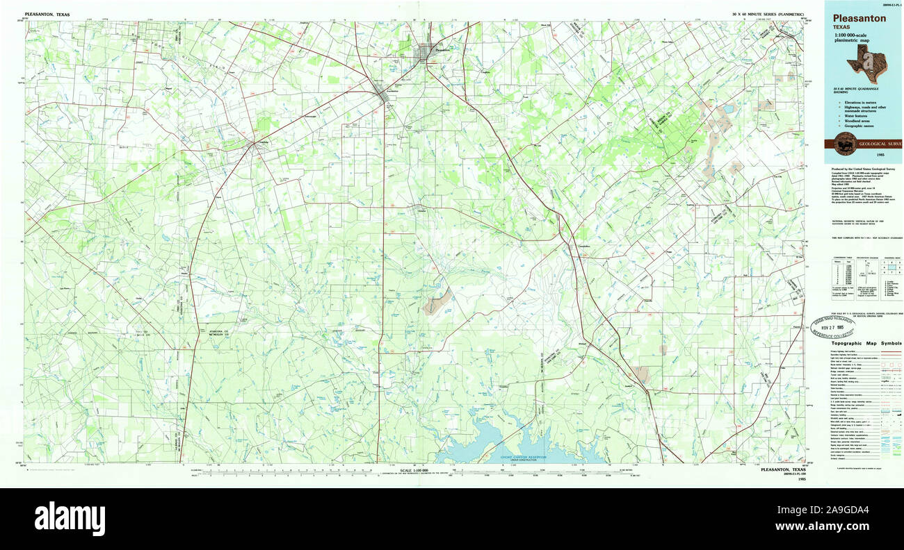 USGS TOPO Map Texas TX Pleasanton 117511 1985 100000 Restoration Stock