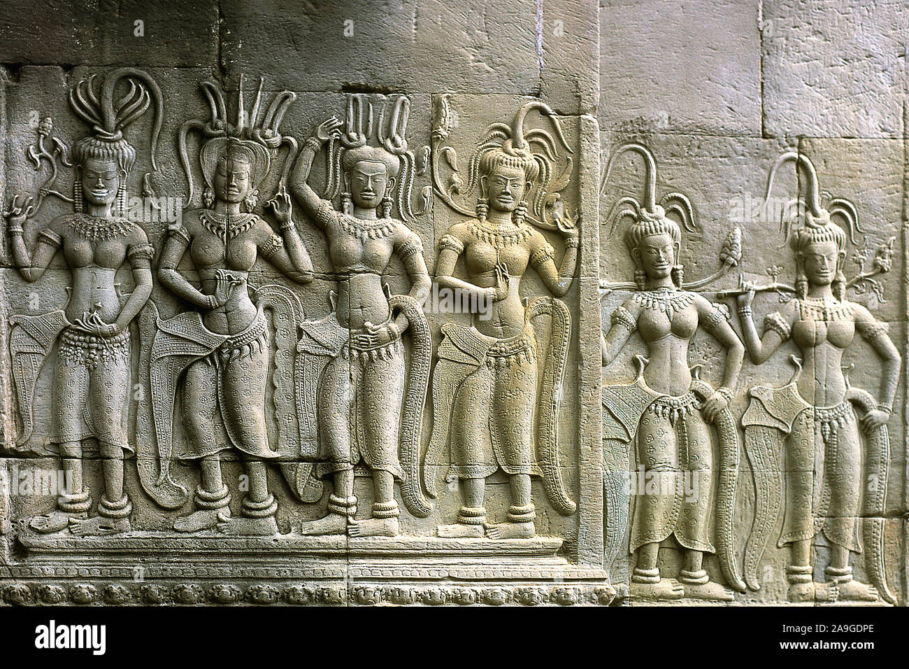 Relief, Apsara Taenzerin in Angkor Wat, Kambodscha Stock Photo