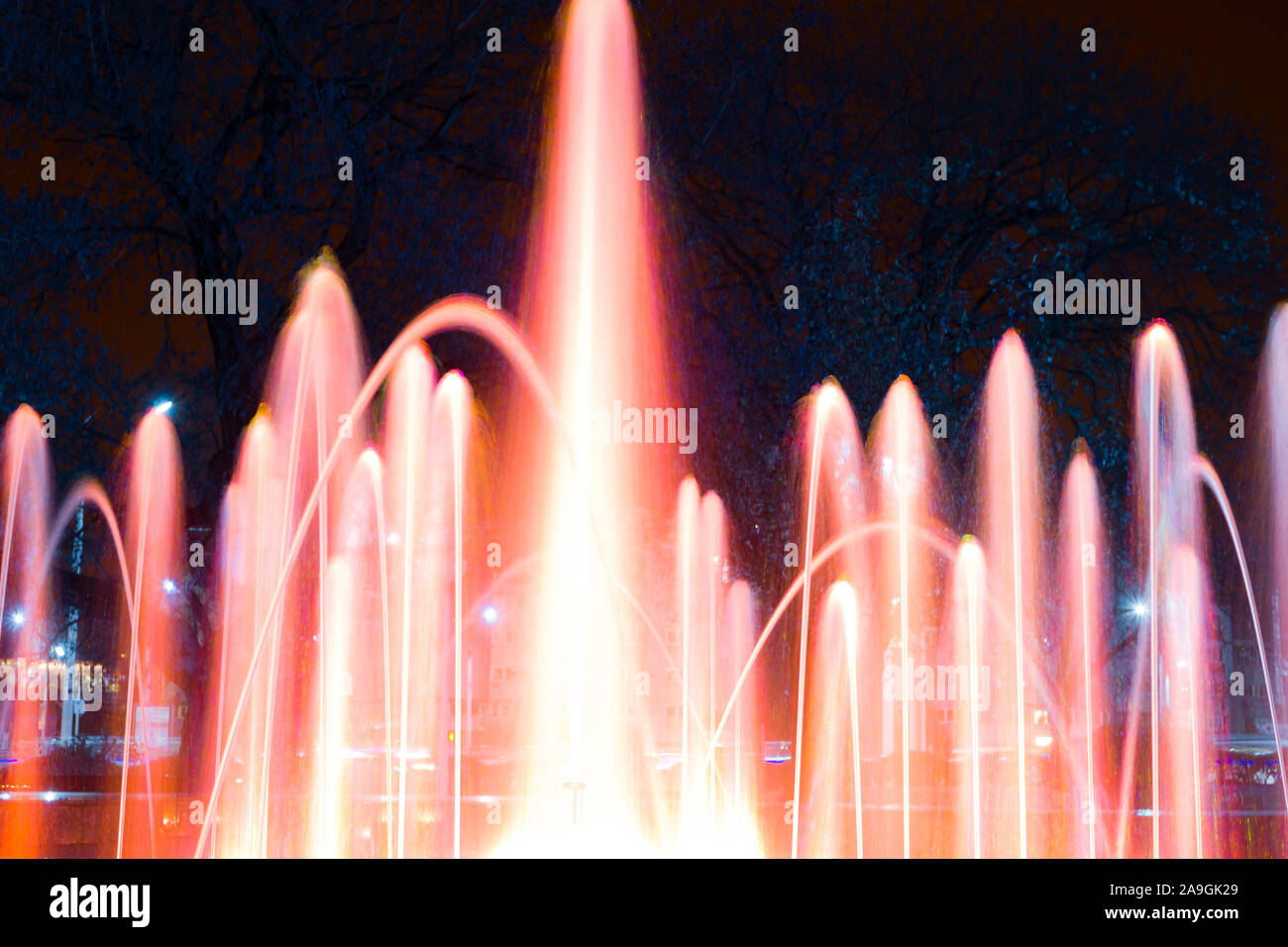 The colorful of fountain at night Stock Photo - Alamy