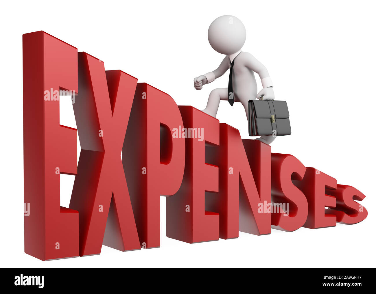 3d white business people illustration. Businessman climbing up the word ...