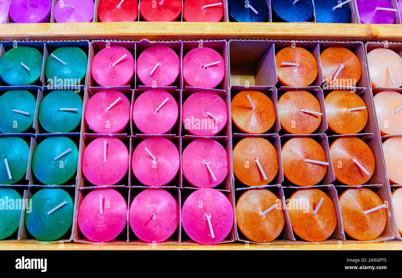 Colorful Handmade Candles at Christmas market in Germany new Stock