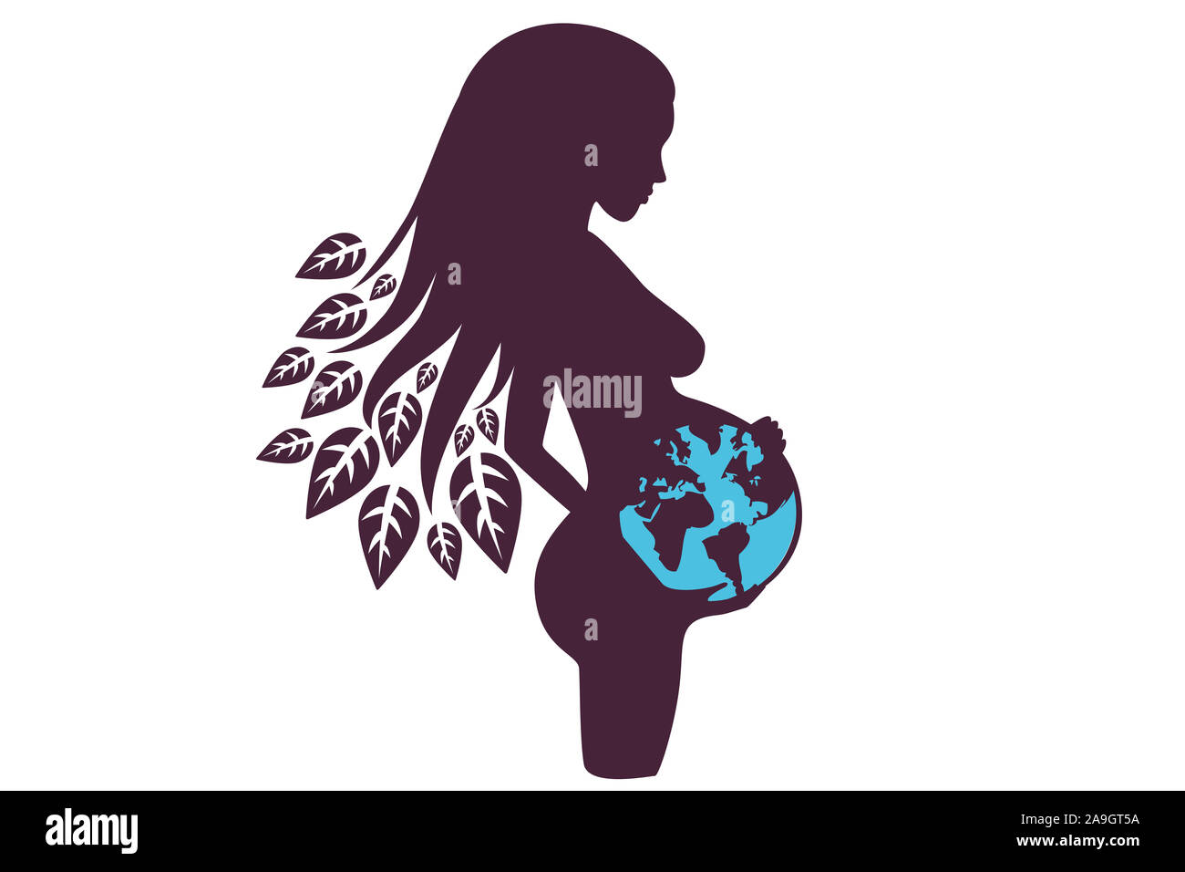 Illustration of a yougn pregnant woman with earth and nature Stock Photo