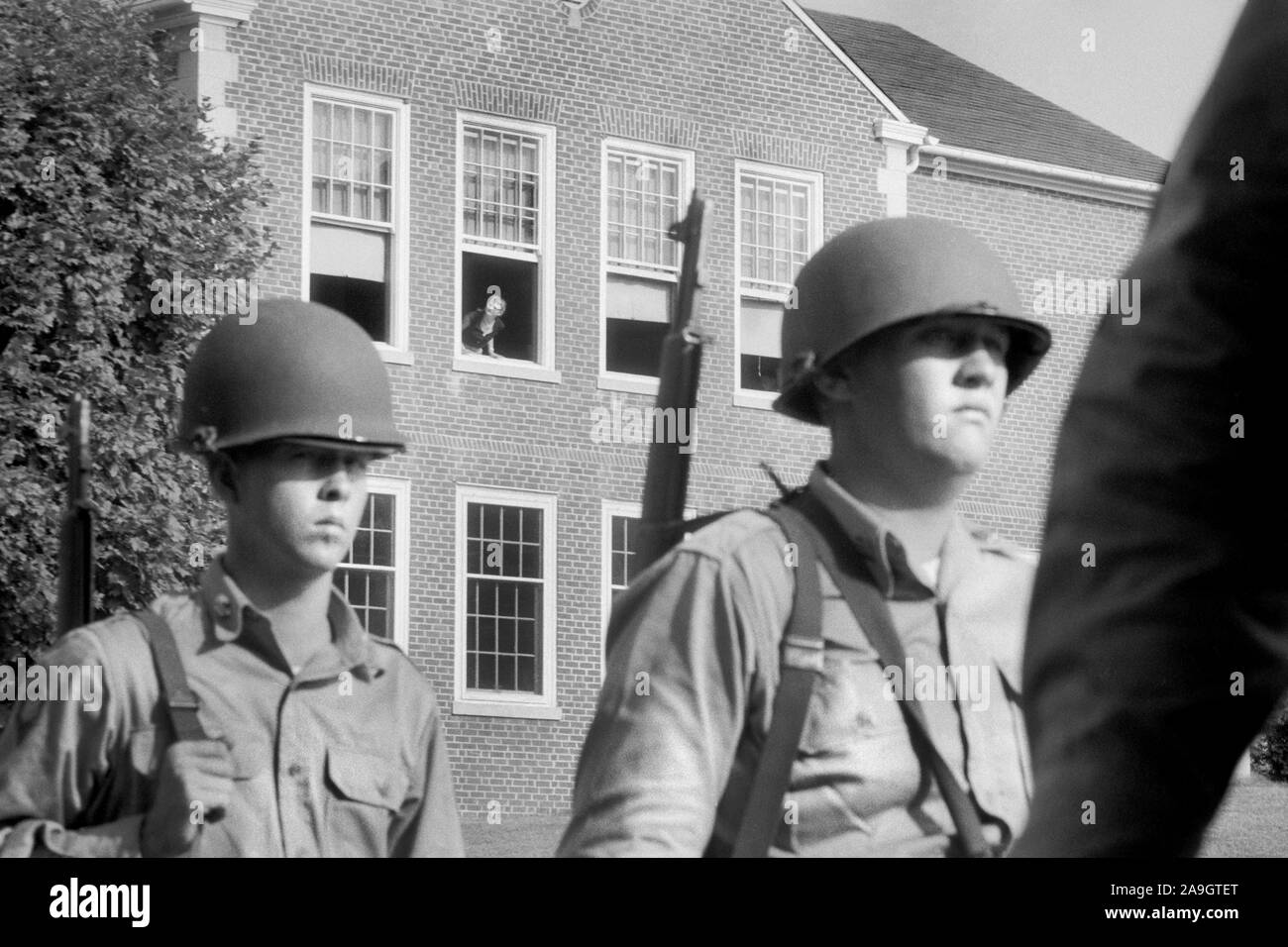 National Guard on Patrol during School Integration, Clinton, Tennessee, USA, photograph by Thomas J. O'Halloran, September 1956 Stock Photo