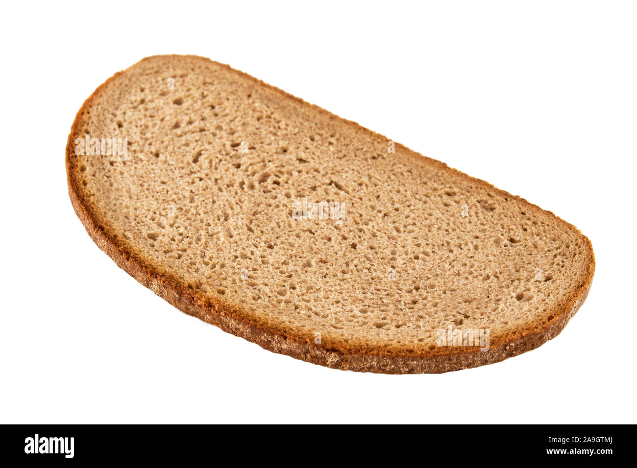 One slice of brown bread isolated against white background Stock Photo ...