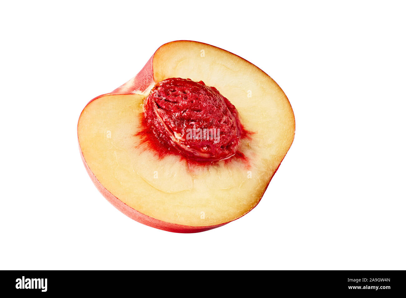 Half of nectarine with pit on white background Stock Photo Alamy
