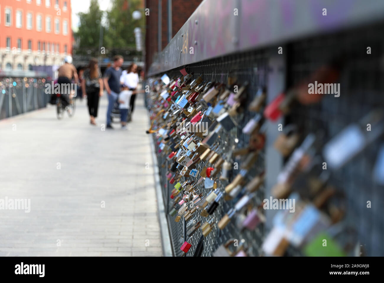 Love locks on bridge in Tampere Stock Photo