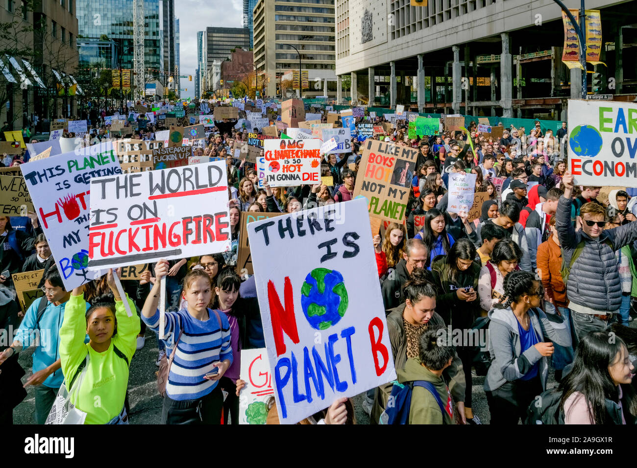 Sustainabiliteens, Youth led, Global Climate Strike, Vancouver, British Columbia, Canada Stock Photo